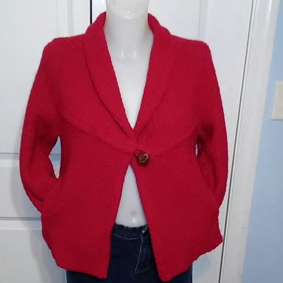 Free People Jackets & Blazers - Red FREE PEOPLE Cropped Swing Sweater Jacket